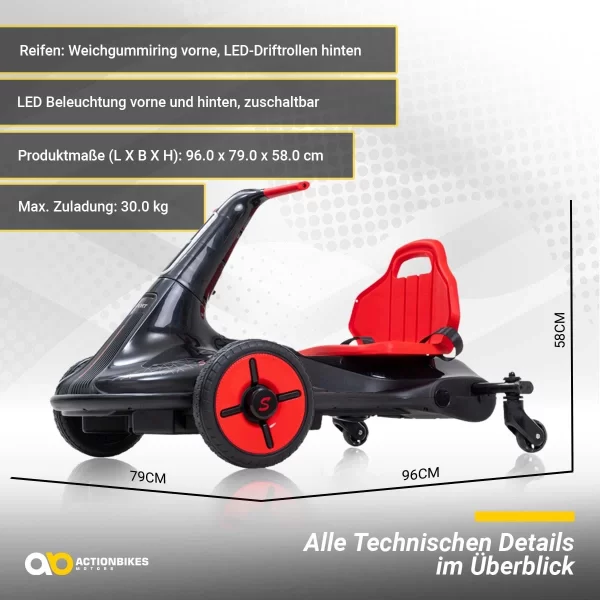 Actionbikes Motors Elektro Kart Driftscooter Axxis In Schwarz/Rot 7