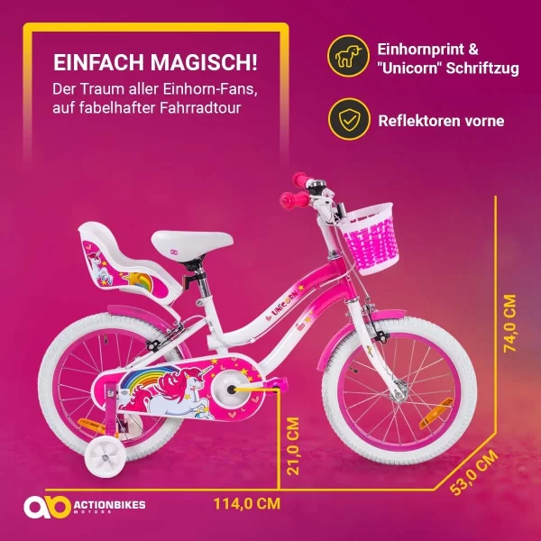 Actionbikes Motors Fahrrad Unicorn 16 Zoll In Pink/Weiß 4