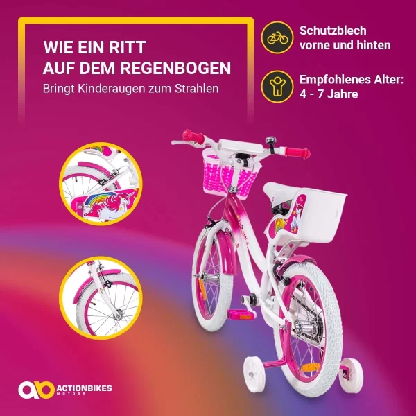 Actionbikes Motors Fahrrad Unicorn 16 Zoll In Pink/Weiß 6