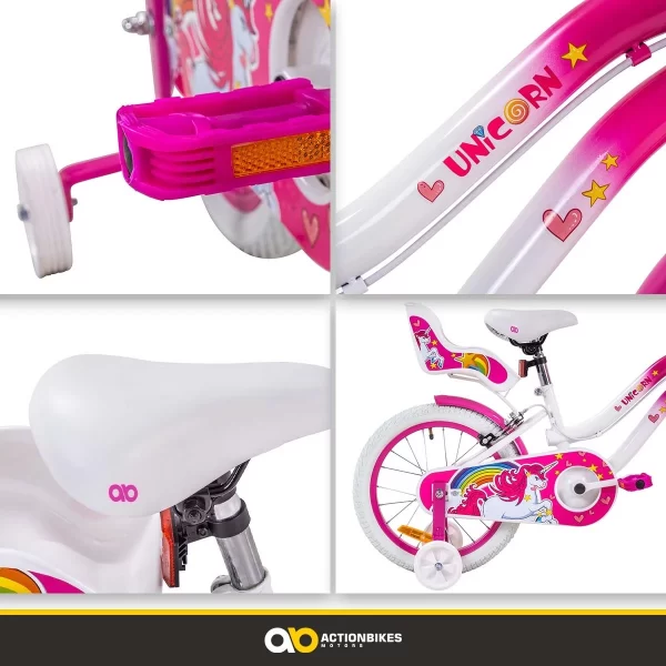 Actionbikes Motors Fahrrad Unicorn 16 Zoll In Pink/Weiß 11
