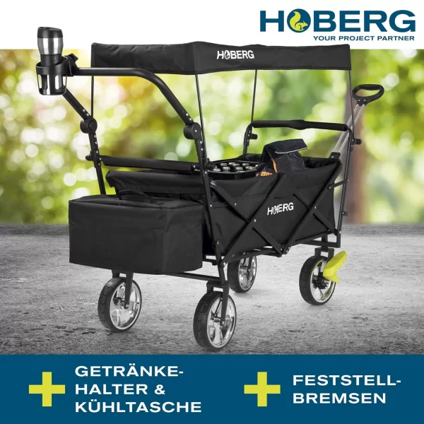Hoberg Bollerwagen Handwagen Faltbar Kühltasche Getränkehalter Sonnendach 3