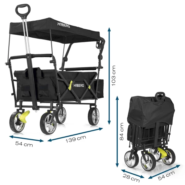 Hoberg Bollerwagen Handwagen Faltbar Kühltasche Getränkehalter Sonnendach 4