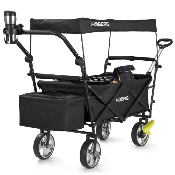 Hoberg Bollerwagen Handwagen Faltbar Kühltasche Getränkehalter Sonnendach 1