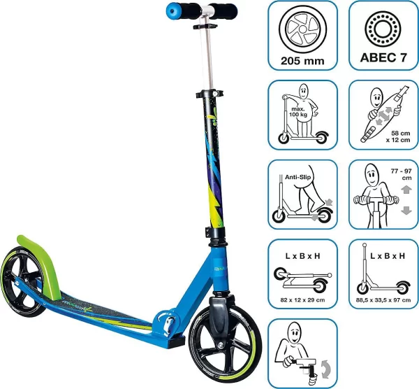 Muuwmi Aluminium Scooter 205 Mm Grün-Blau-Schwarz 3