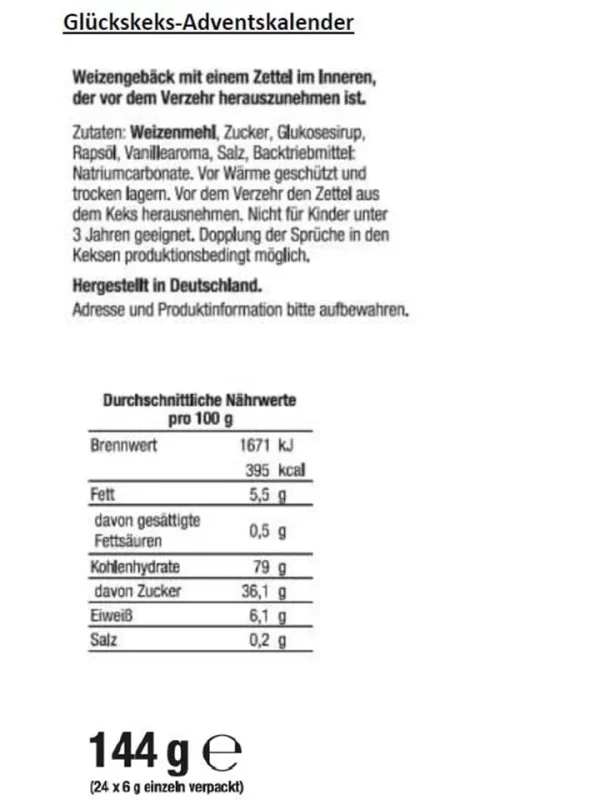 P:OS Glückskeks-Adventskalender “klassisch” – 144g – Ab 3 Jahren 3