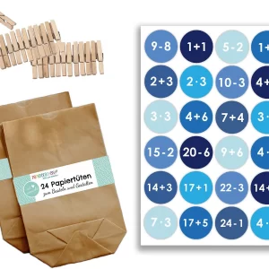 PAPIERDRACHEN Adventskalender Geschenktüten-Set Blau – Mit Klammern 7