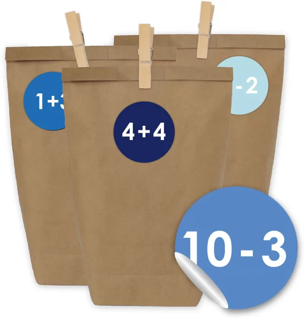 PAPIERDRACHEN Adventskalender Geschenktüten-Set Blau – Mit Klammern 1