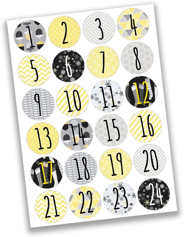 PAPIERDRACHEN Adventskalender Zahlenaufkleber – Gelb-schwarz-grau 1