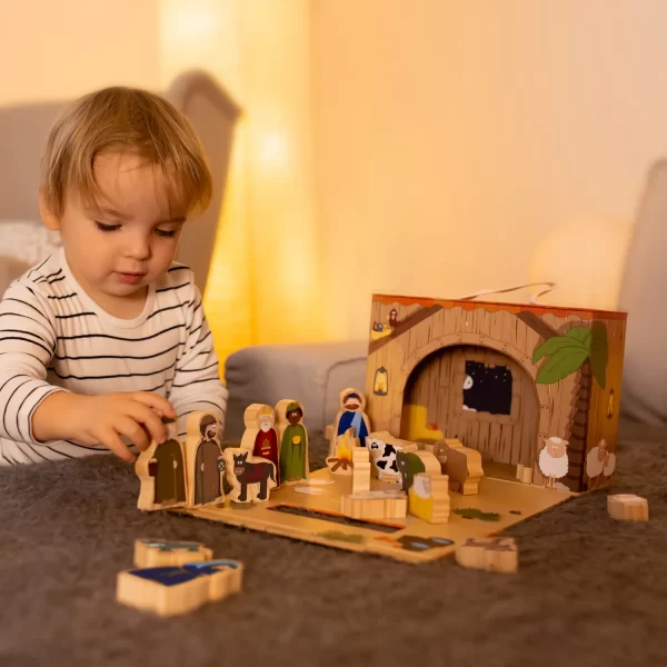 Yoamo Spiel-Krippe Inkl. Adventskalender Mit 24 Holzfiguren 3