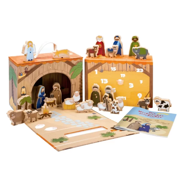 Yoamo Spiel-Krippe Inkl. Adventskalender Mit 24 Holzfiguren 1